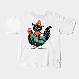 Funny Cat Riding a Chicken Kids T-Shirt